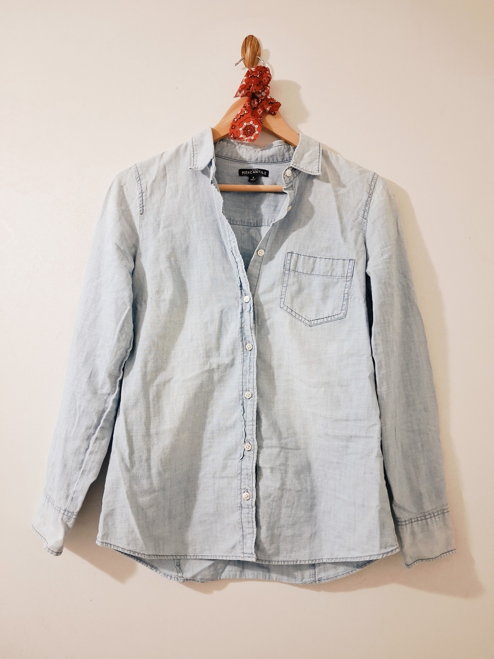 J. Crew Mercantile Light Chambray Denim Blue Country Cotton Button Down Shirt